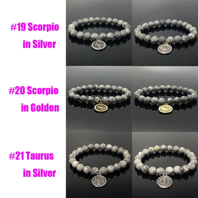 Map Stone Beads Zodiac Charm Bracelet Horoscope Spacer Stretchy Gemstone Bracelet Celestial Astrology Constellation Jewelry Birthstone Gift