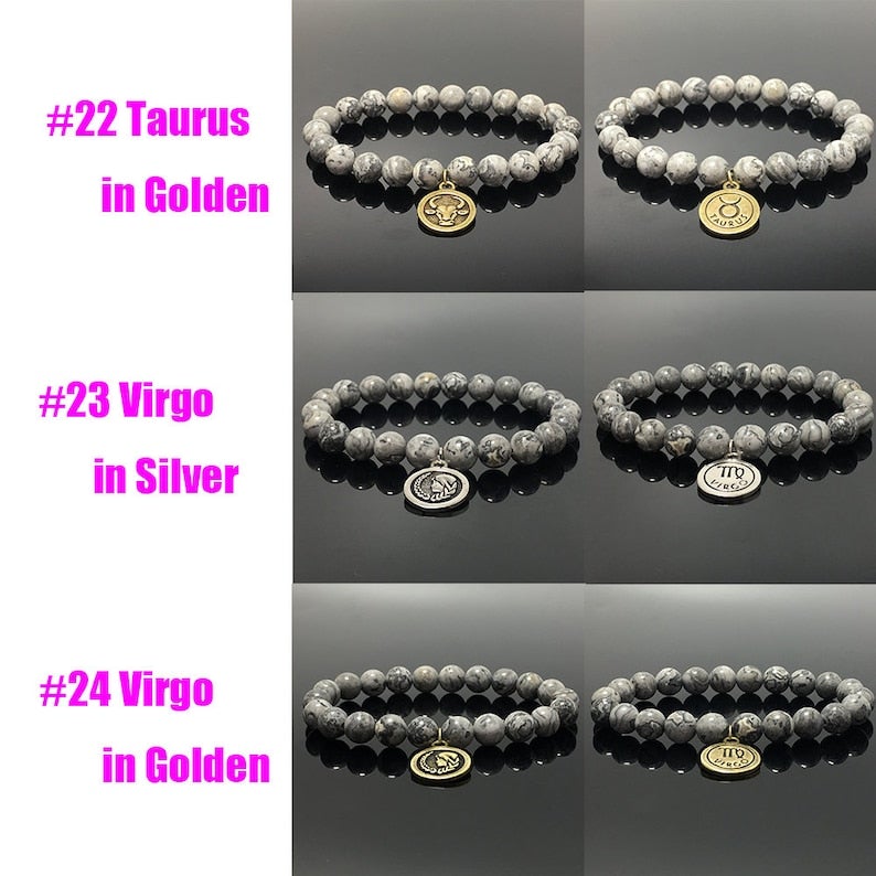 Map Stone Beads Zodiac Charm Bracelet Horoscope Spacer Stretchy Gemstone Bracelet Celestial Astrology Constellation Jewelry Birthstone Gift