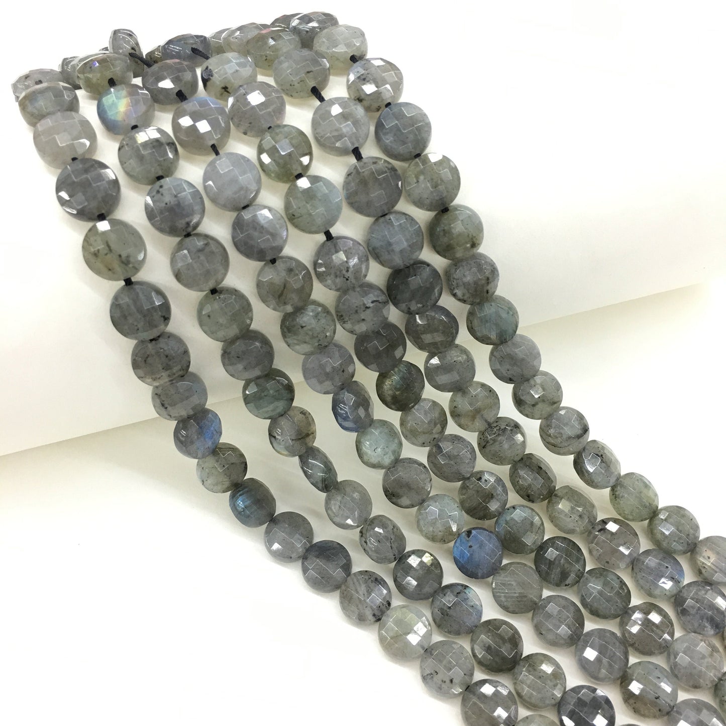 Natural Labradorite or Gray Moonstone Faceted Flat Coin