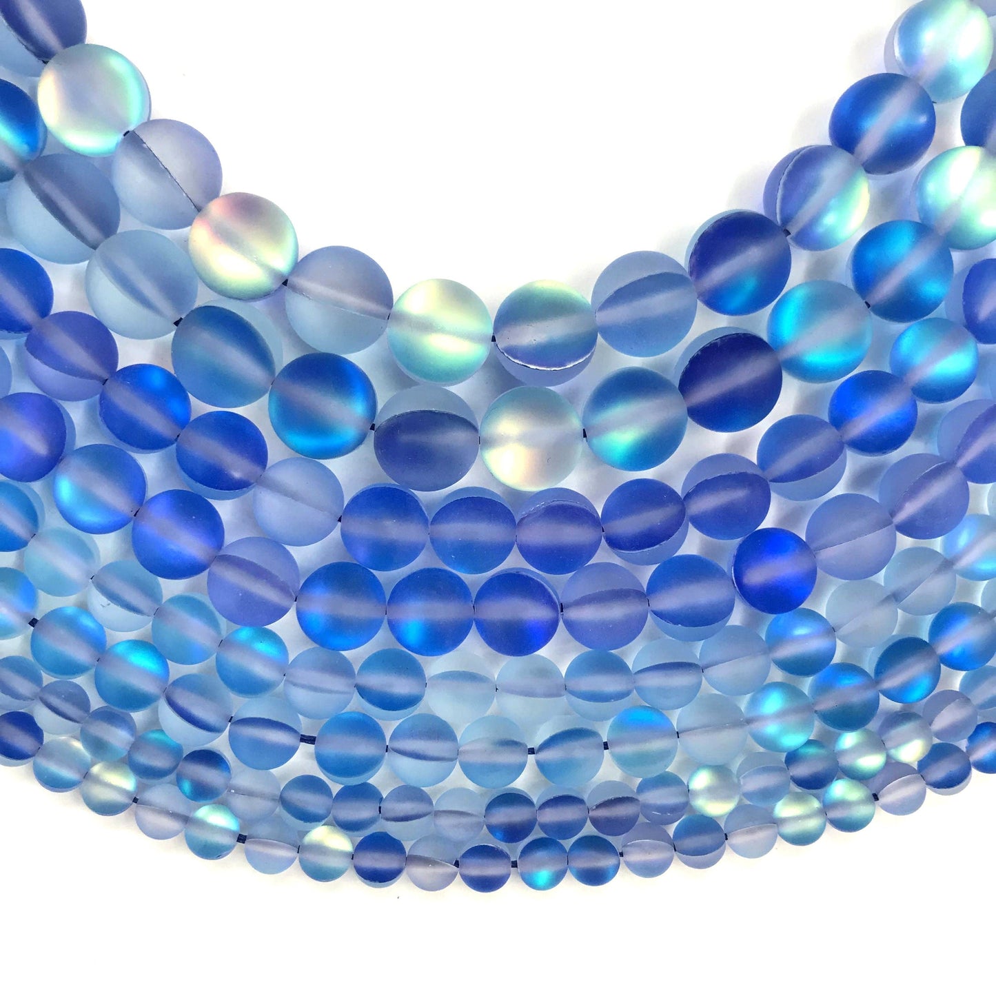 Blue Frosted AB Crystal Quartz Round Bead