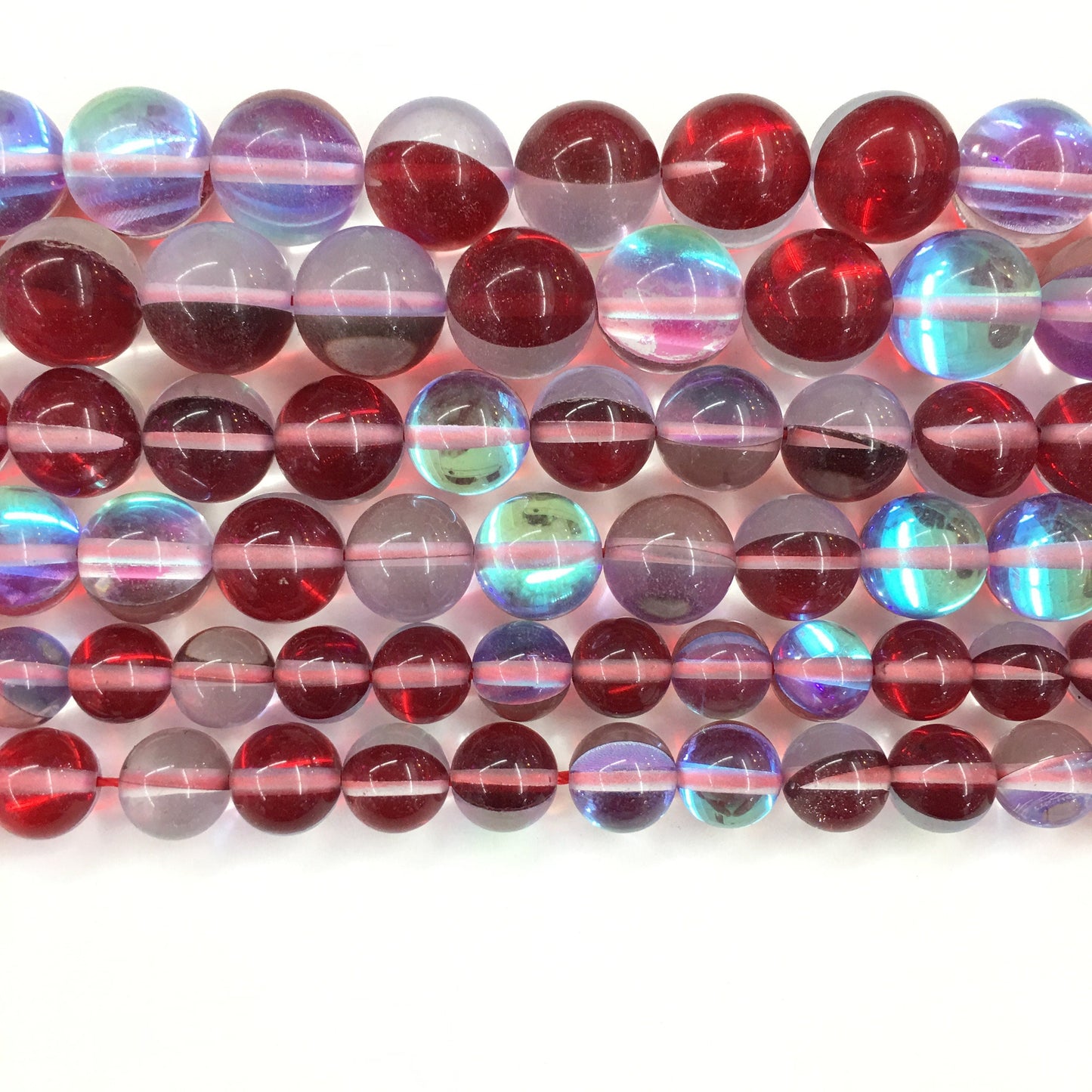 Dark Red AB Crystal Quartz Round Loose Bead