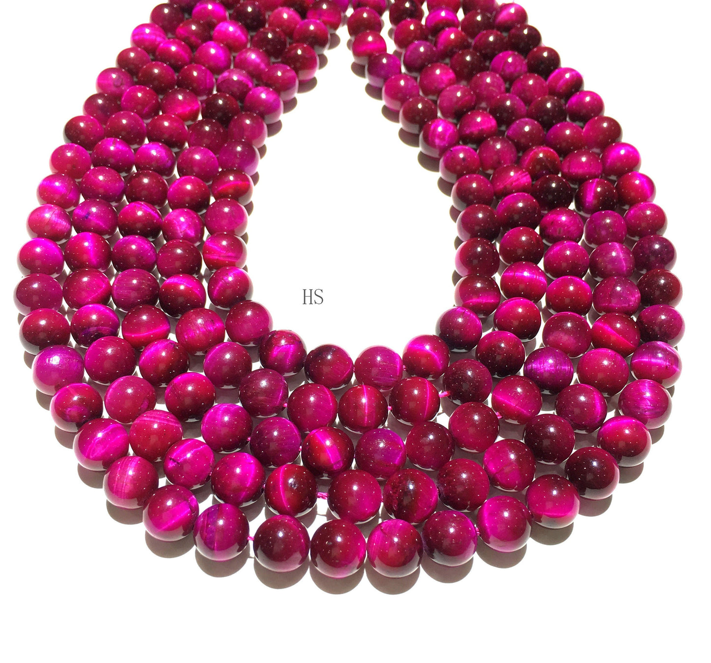 Natural Hot Pink Tiger Eye Round Beads