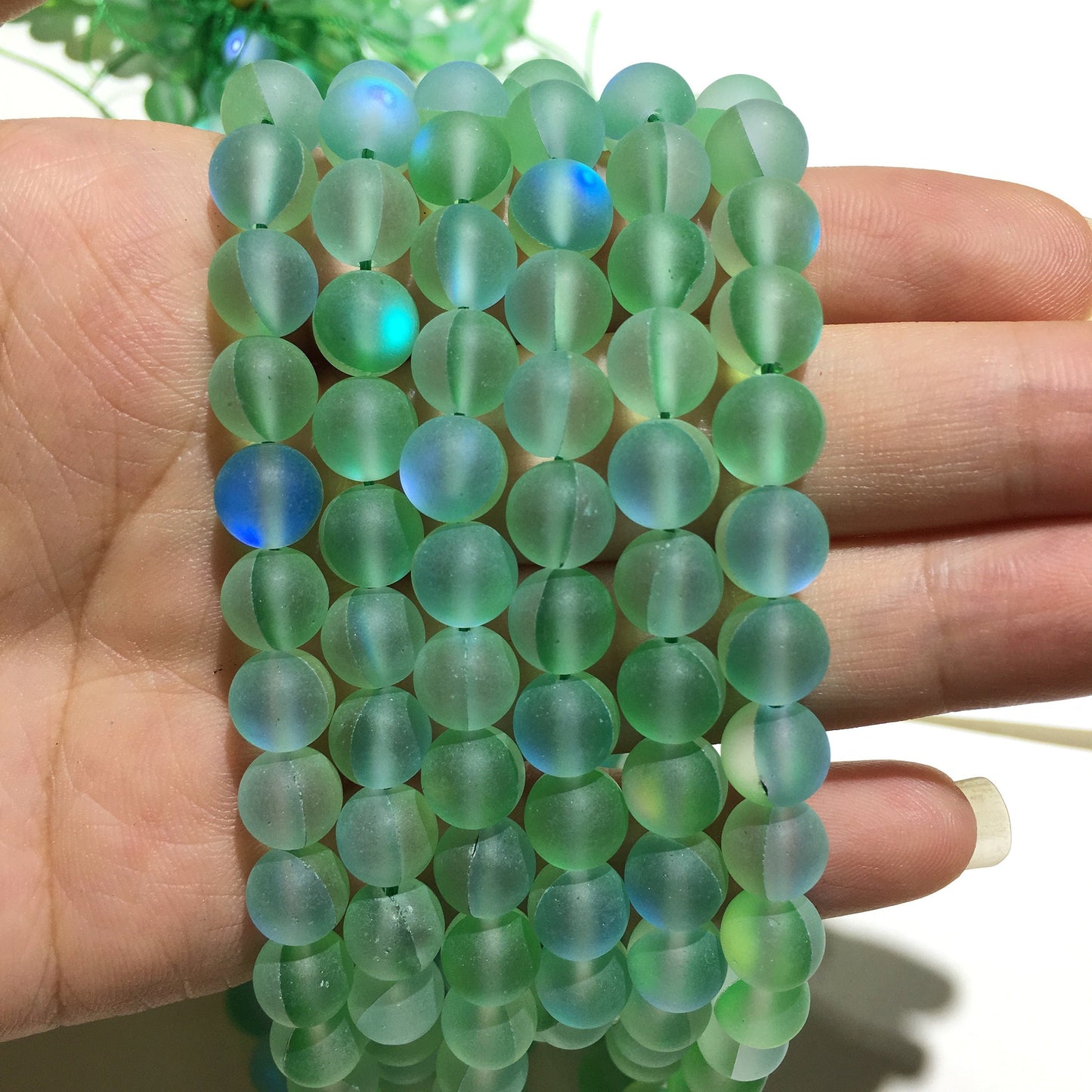 Green Quartz or Matted AB Crystal Quartz Bead