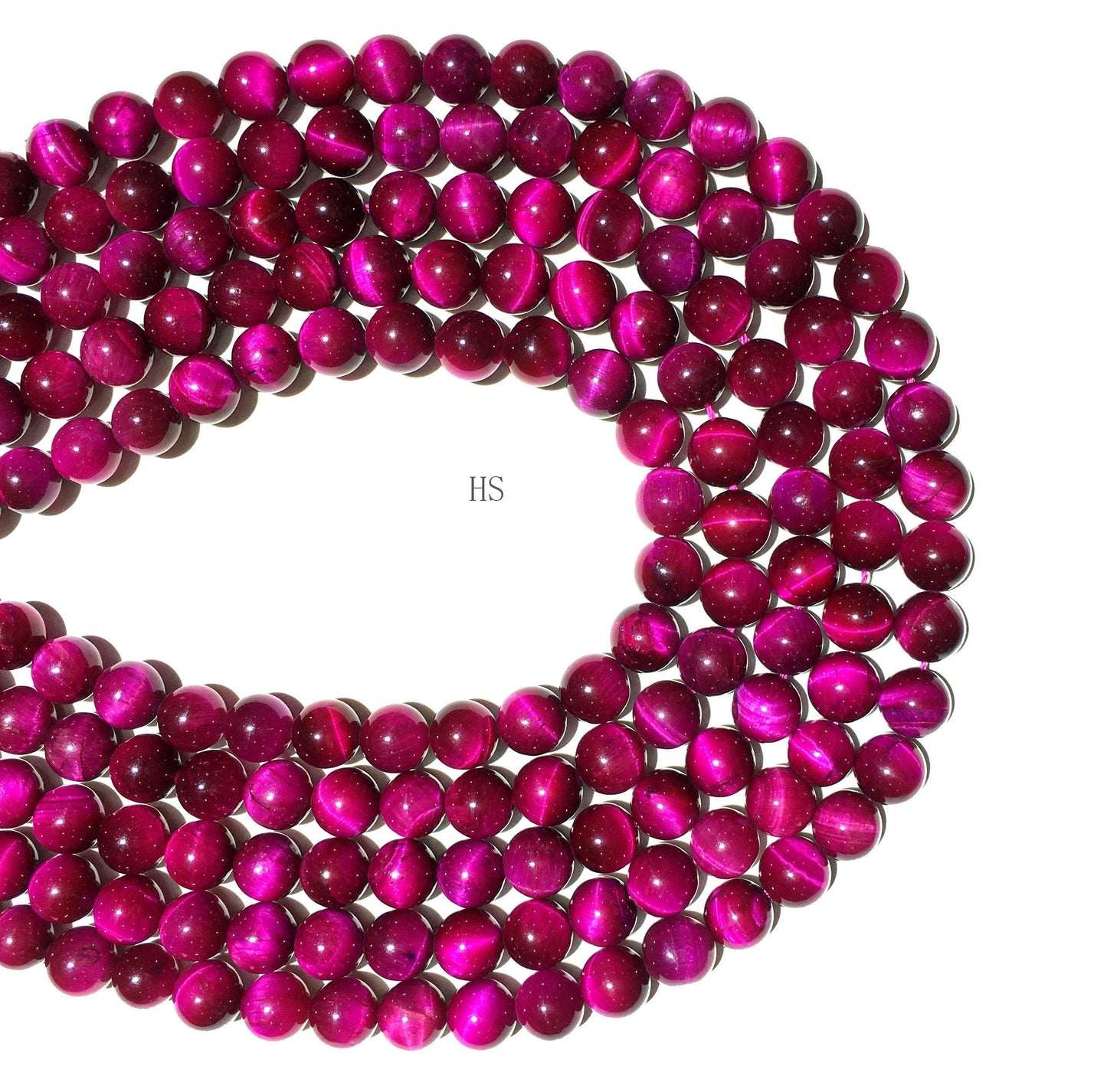 Natural Hot Pink Tiger Eye Round Beads