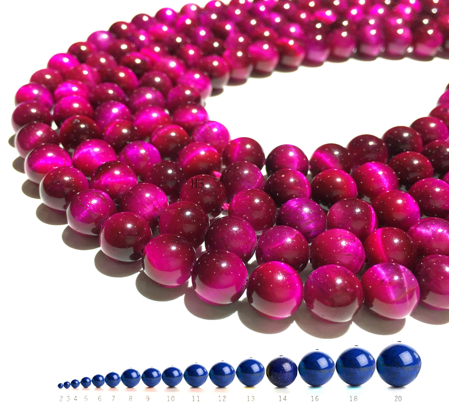 Natural Hot Pink Tiger Eye Round Beads