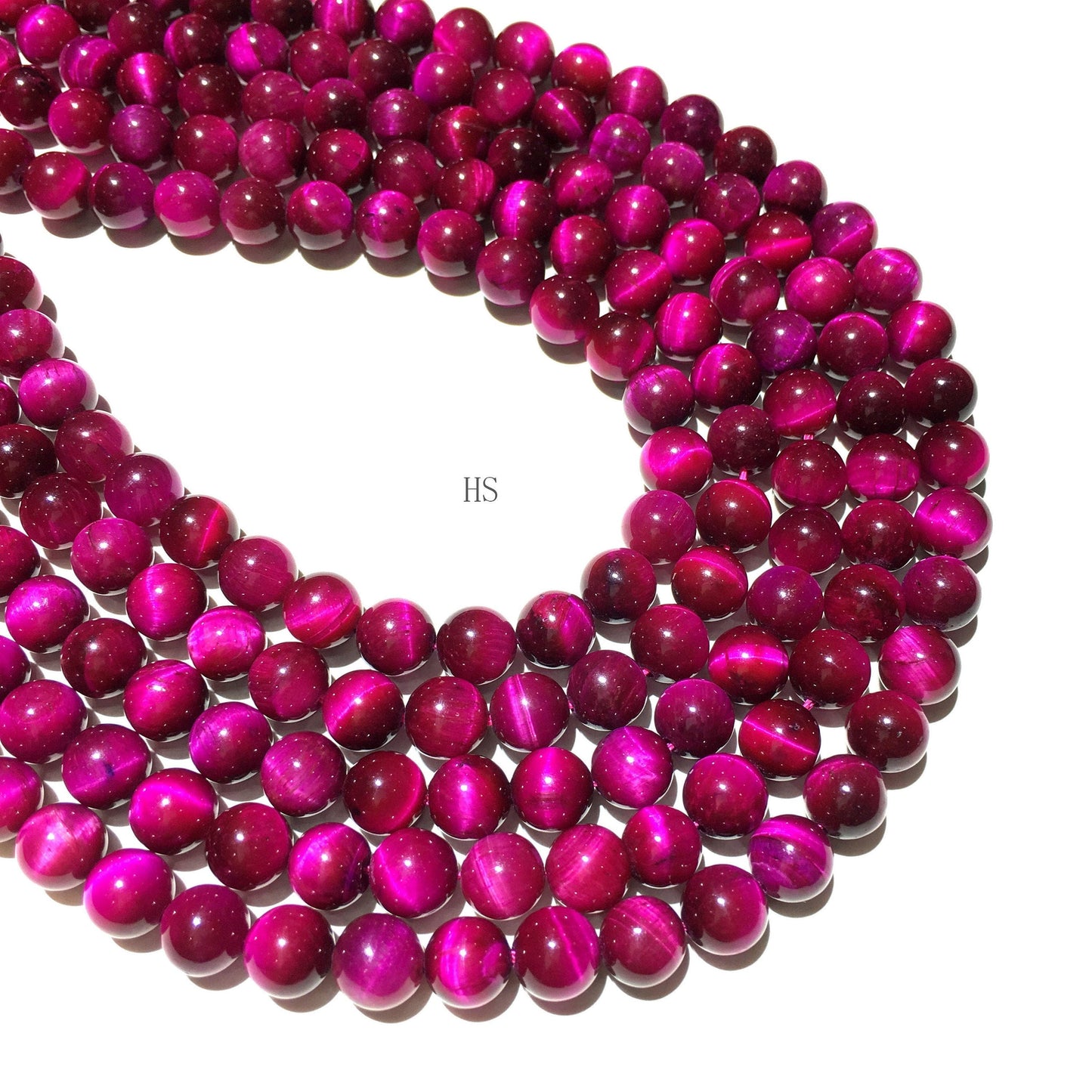 Natural Hot Pink Tiger Eye Round Beads