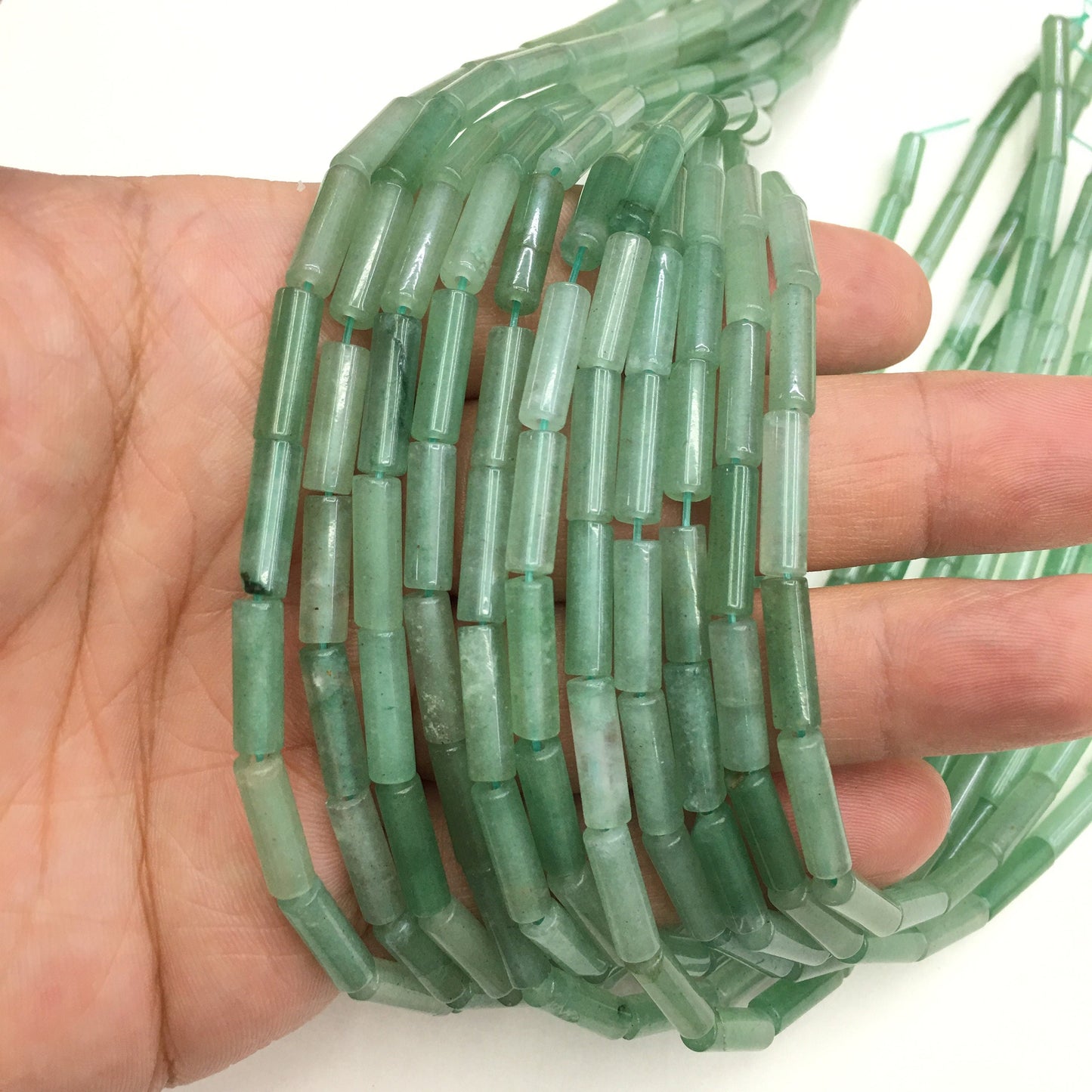 Natural Green Adventurine Tube Shape Beads 4x13mm