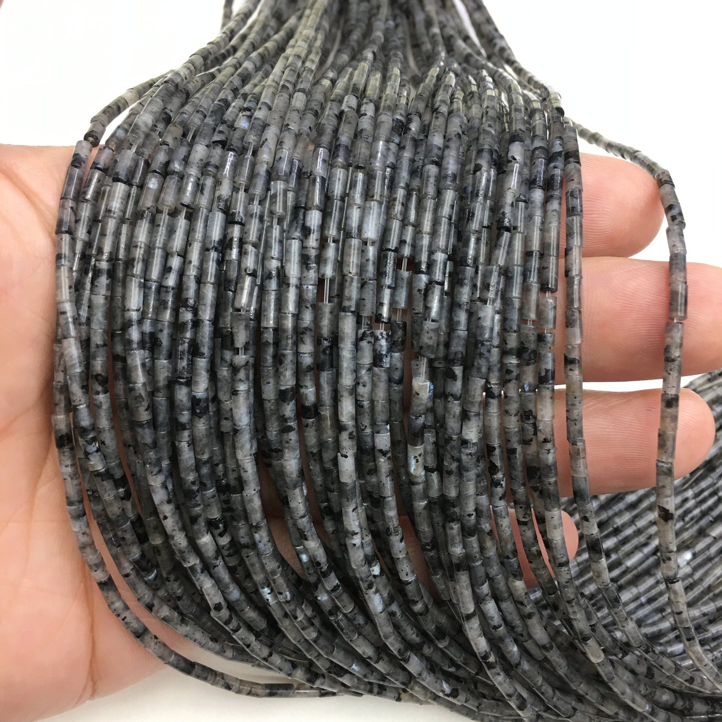 Natural Black Labradorite Tube Shape Beads 2X4MM