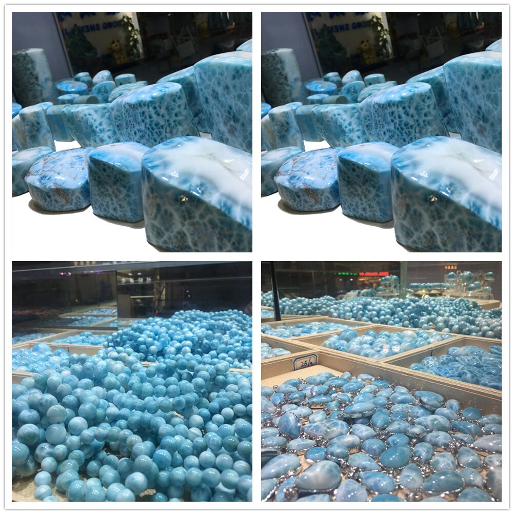 Natural Blue Larimar Round Beads