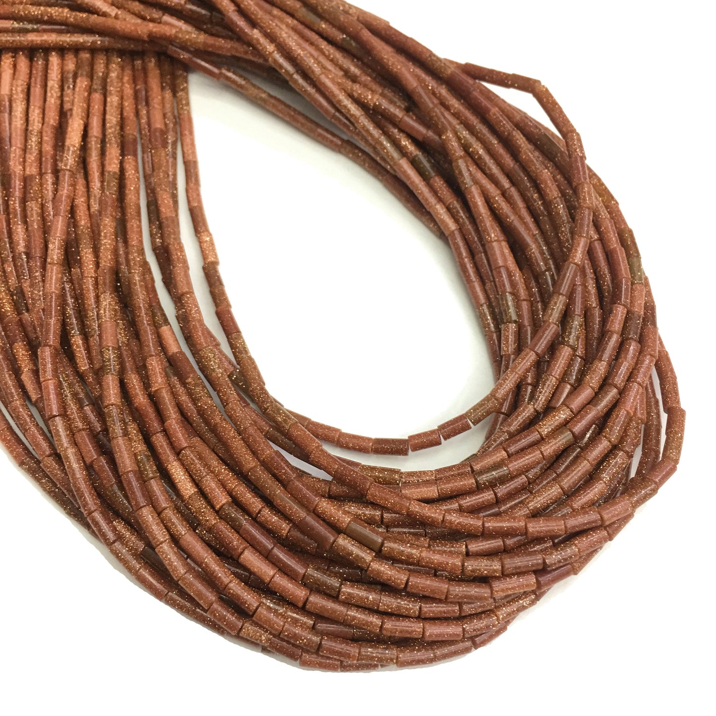Natural Gold Sand Stone Tube Shape Beads 2X4MM