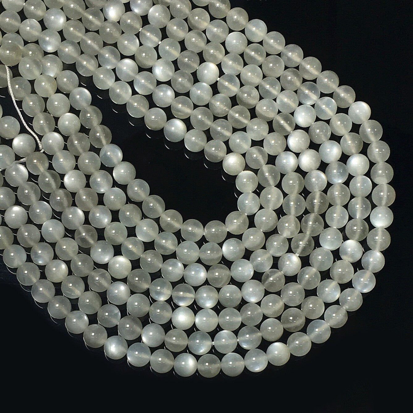 Natural Grey Milky Moonstone Highly Polished Round Beads