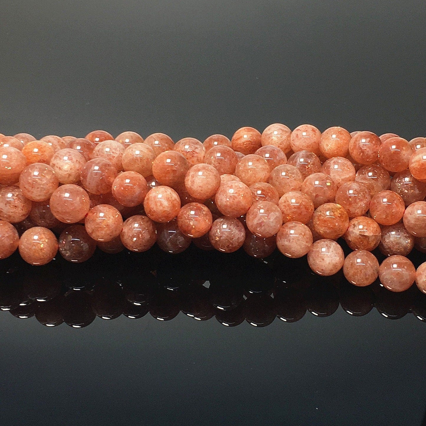 Natural Sunstone or Orange Moonstone Round Beads