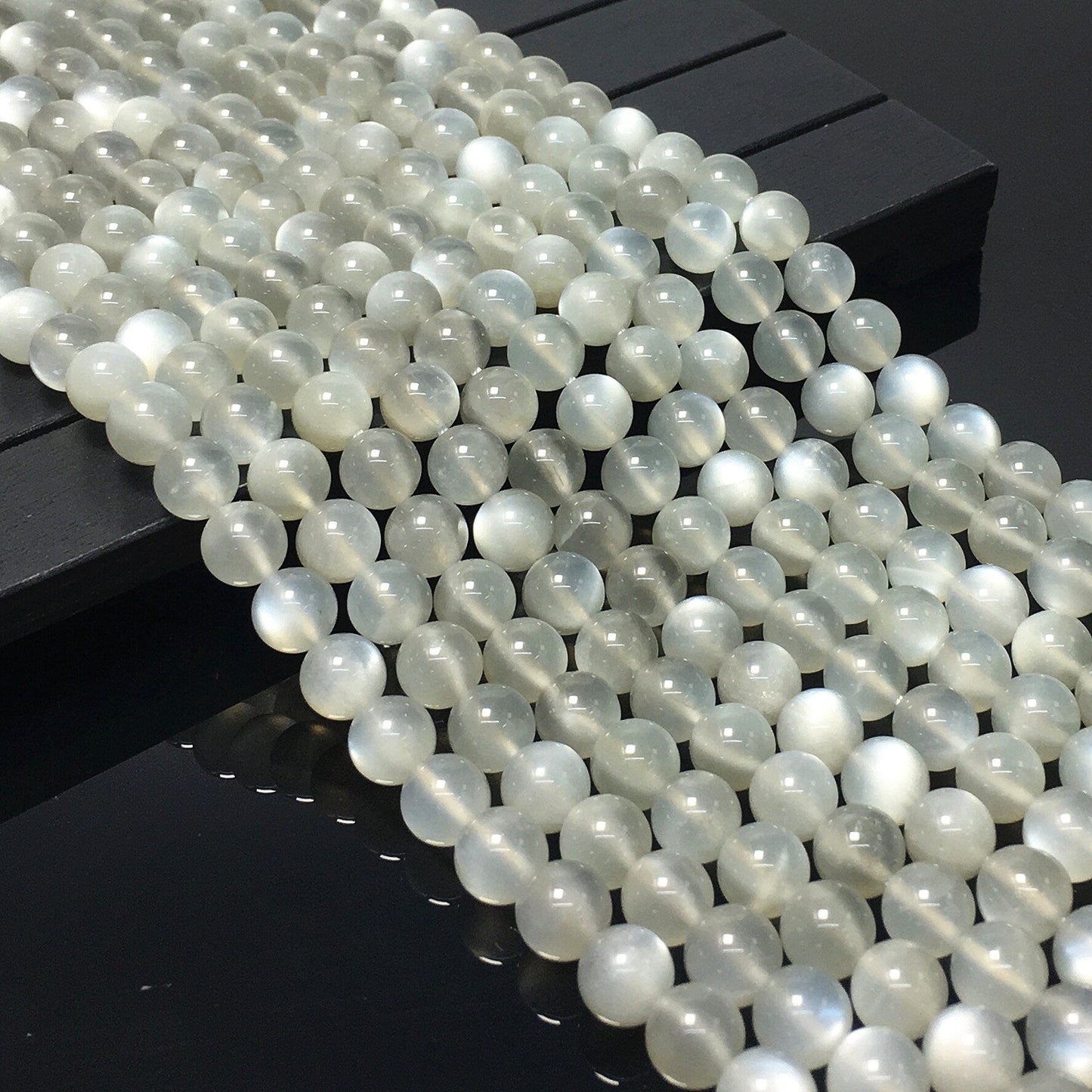 Natural Grey Milky Moonstone Highly Polished Round Beads