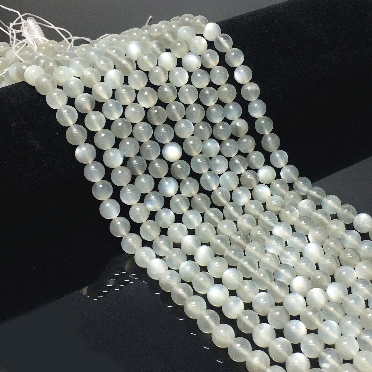 Natural Grey Milky Moonstone Highly Polished Round Beads