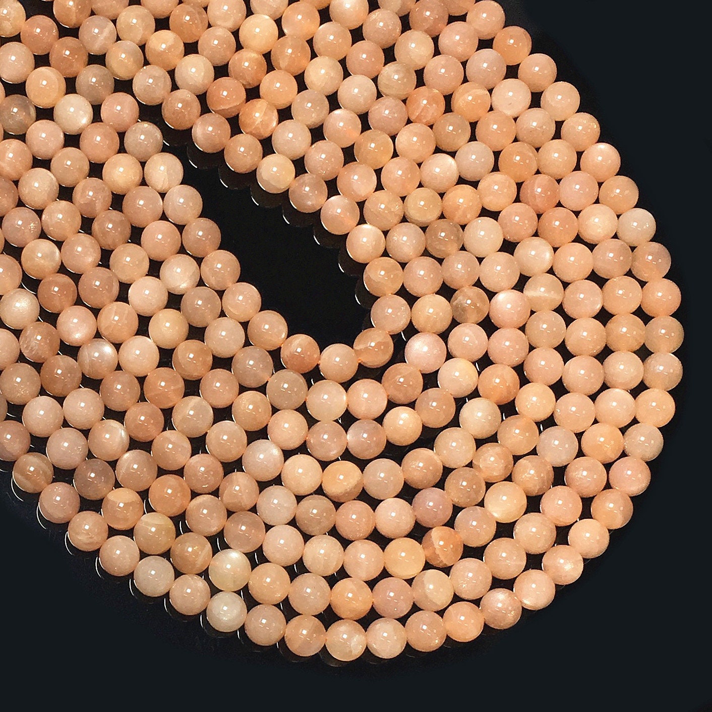 Natural Peach Moonstone Round Smooth Beads