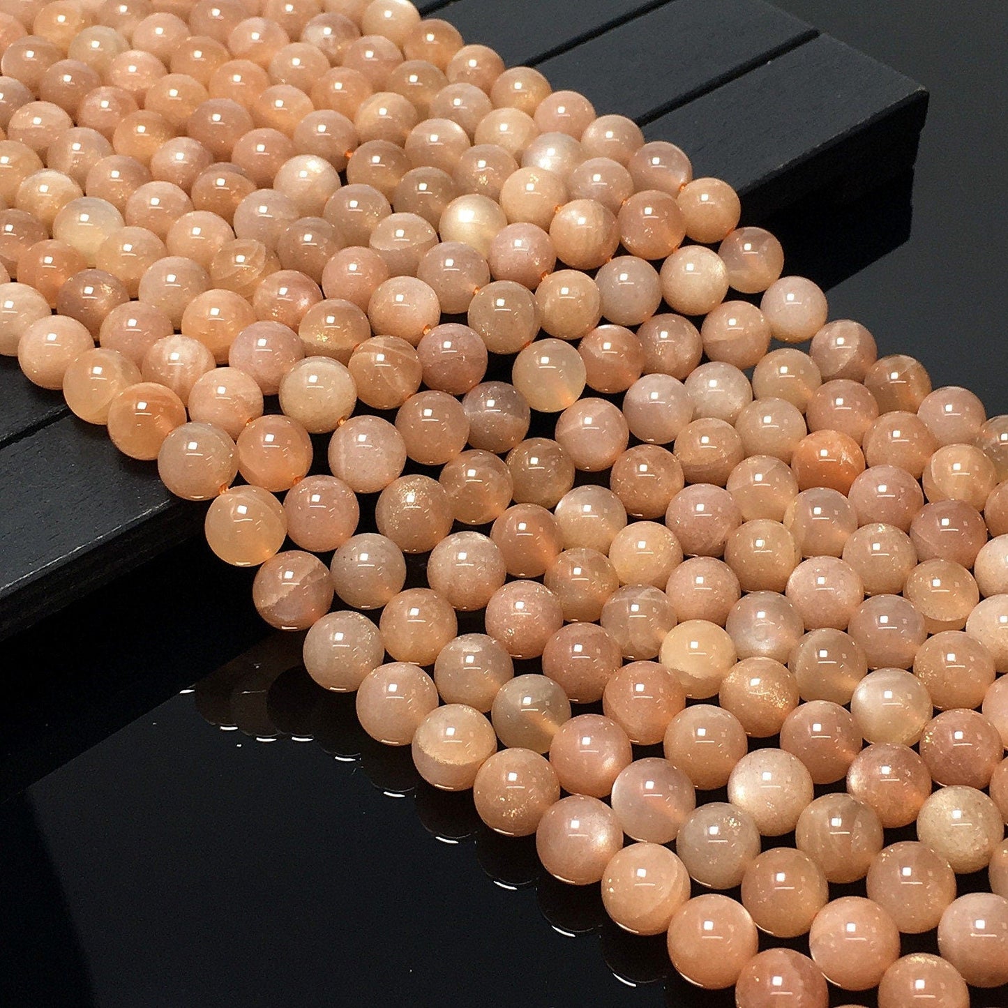 Natural Peach Moonstone Round Smooth Beads