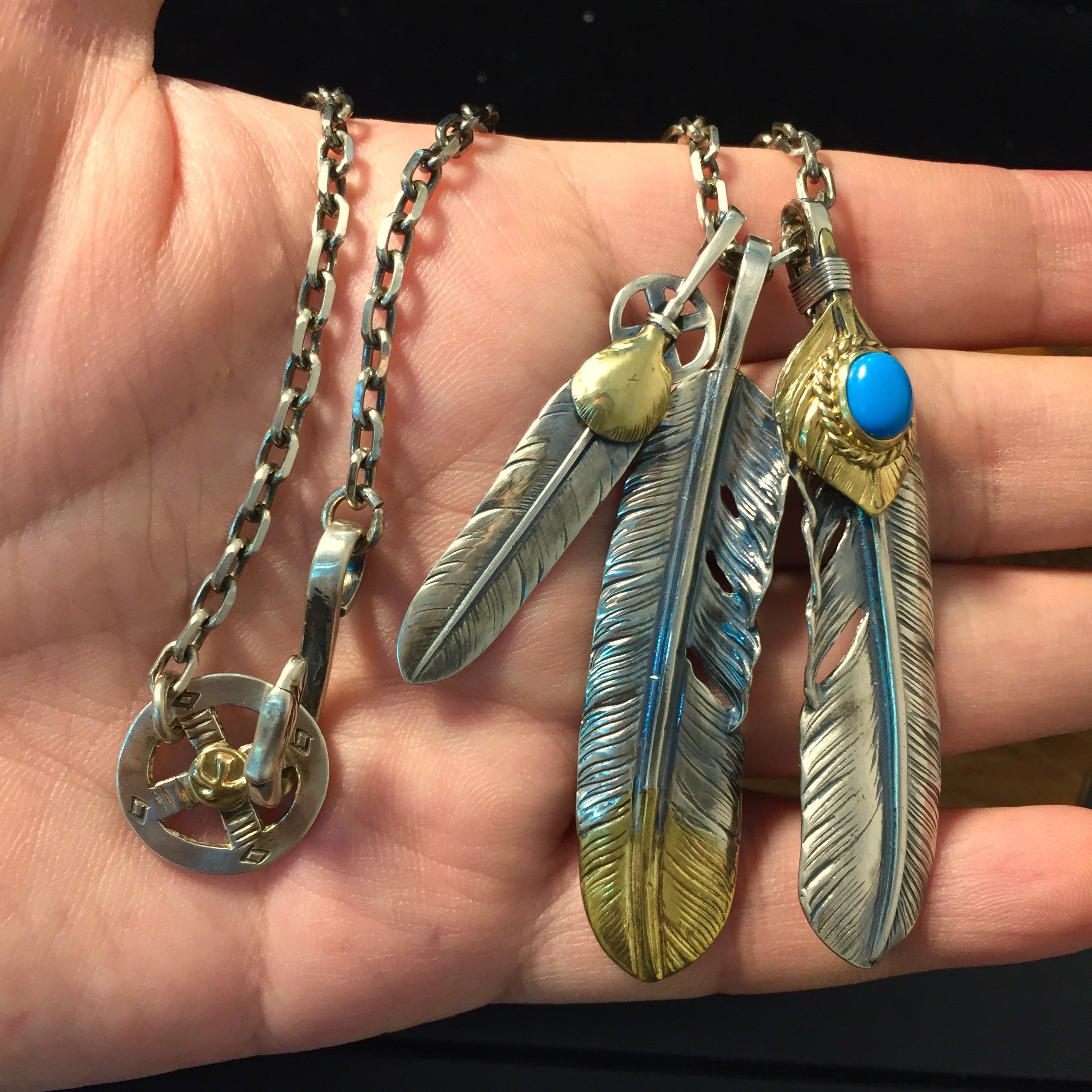 Japan Takahashi Goro Retro Feather Necklace Set 925 Silver