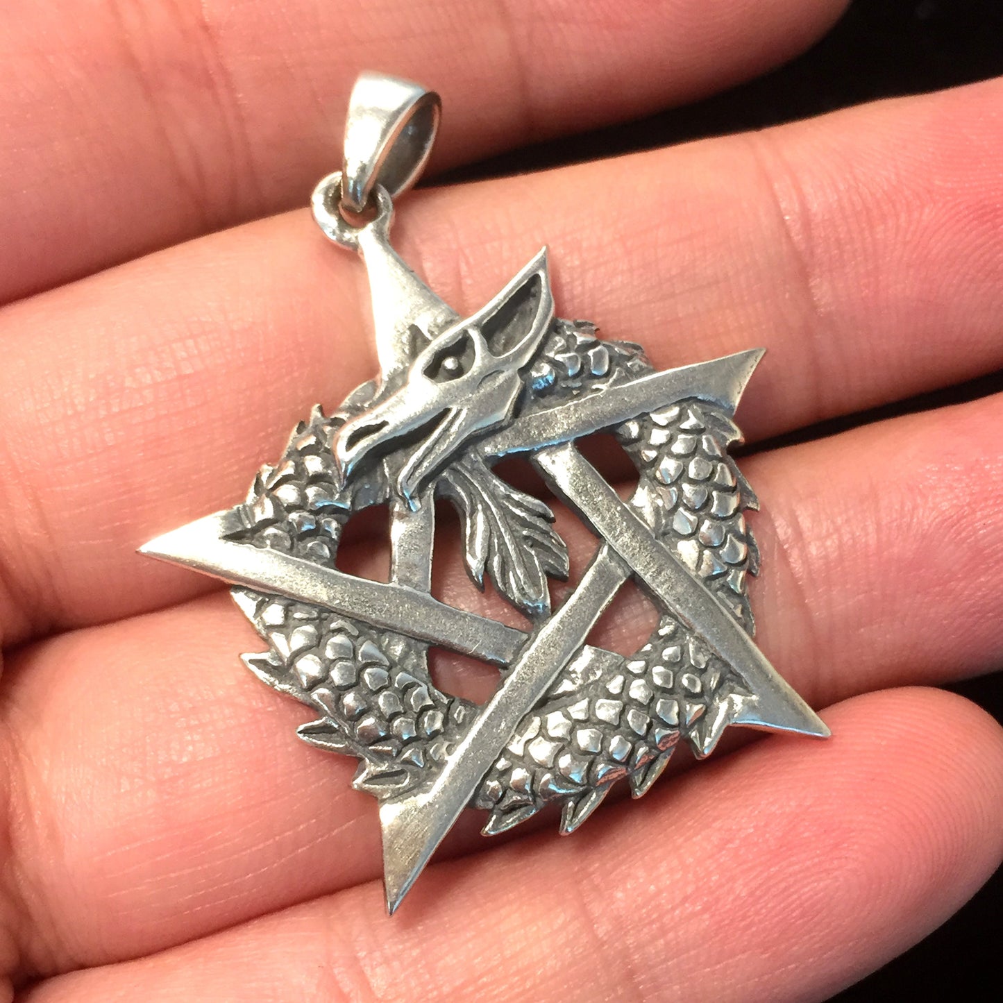 Retro 925 Sterling Silver Dragon Pendant