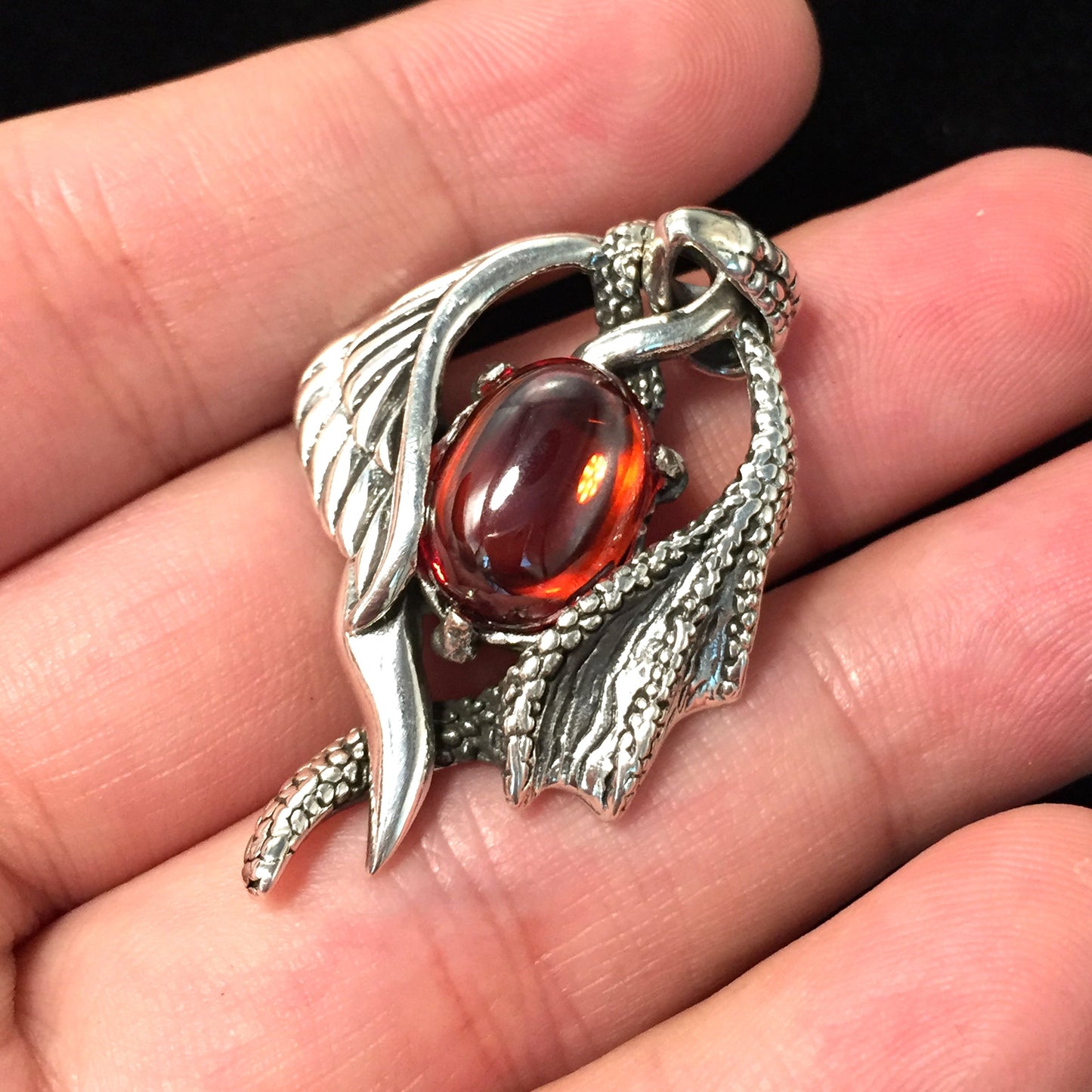 Retro Domineering Dragon Wings Red Zircon Pendant