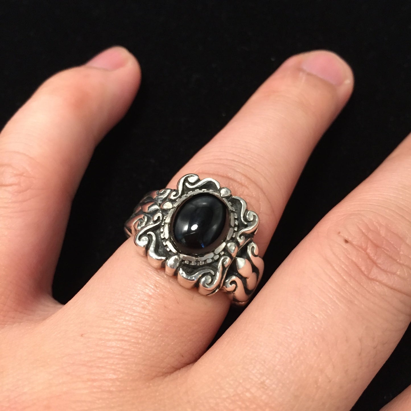 Black Onyx 925 Sterling Silver Retro Ring