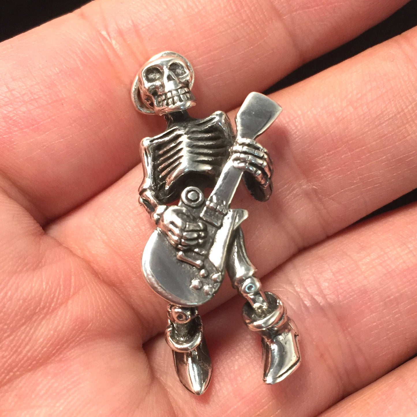 Rock Guitarist Skull Pendant Retro 925 Sterling Silver