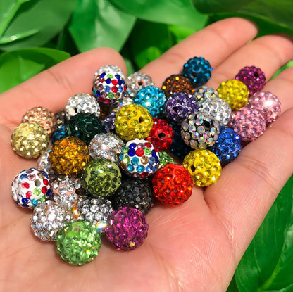 100pcs 10mm Rhinestone Beads Shiny Round Disco Ball Beads Bulk, Sparkle Crystal Clay
