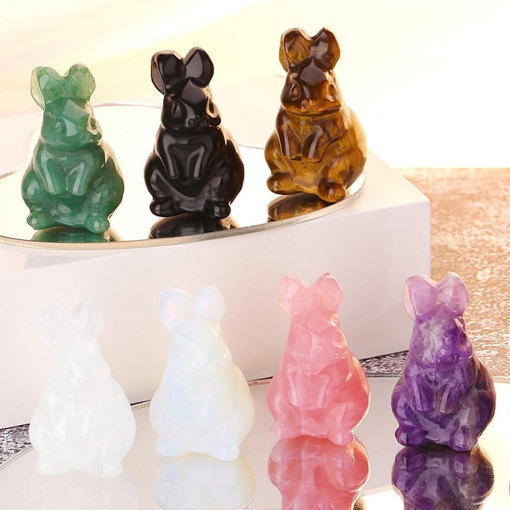 Cute Rabbit Statue Hand Carved Animal Figurine