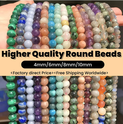 High-Quality Gemstone & Crystal Round Smooth Beads 4mm 6mm 8mm 10mm