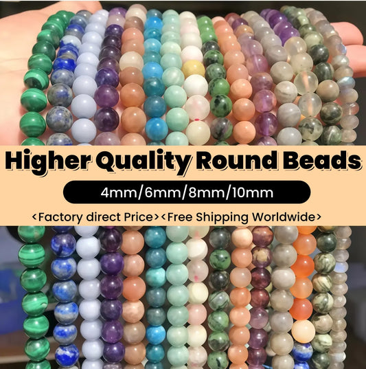 High-Quality Gemstone & Crystal Round Smooth Beads 4mm 6mm 8mm 10mm