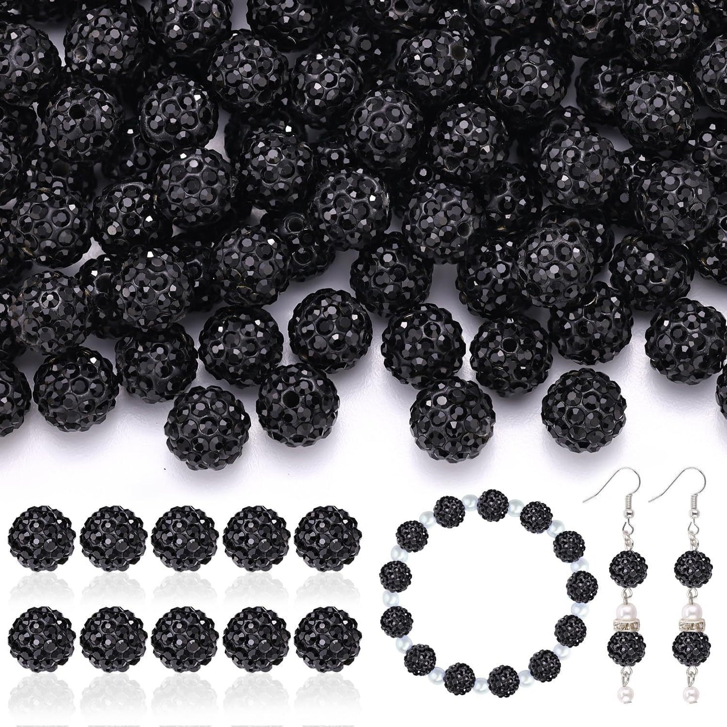 100pcs 10mm Rhinestone Beads Shiny Round Disco Ball Beads Bulk, Sparkle Crystal Clay