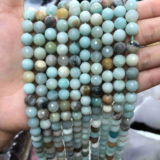 Faceted Round Amazonite Beads
