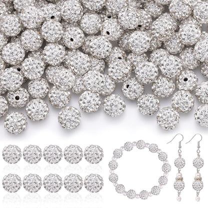 100pcs 10mm Rhinestone Beads Shiny Round Disco Ball Beads Bulk, Sparkle Crystal Clay
