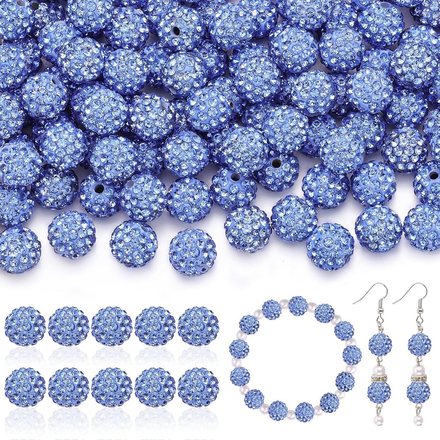 100pcs 10mm Rhinestone Beads Shiny Round Disco Ball Beads Bulk, Sparkle Crystal Clay