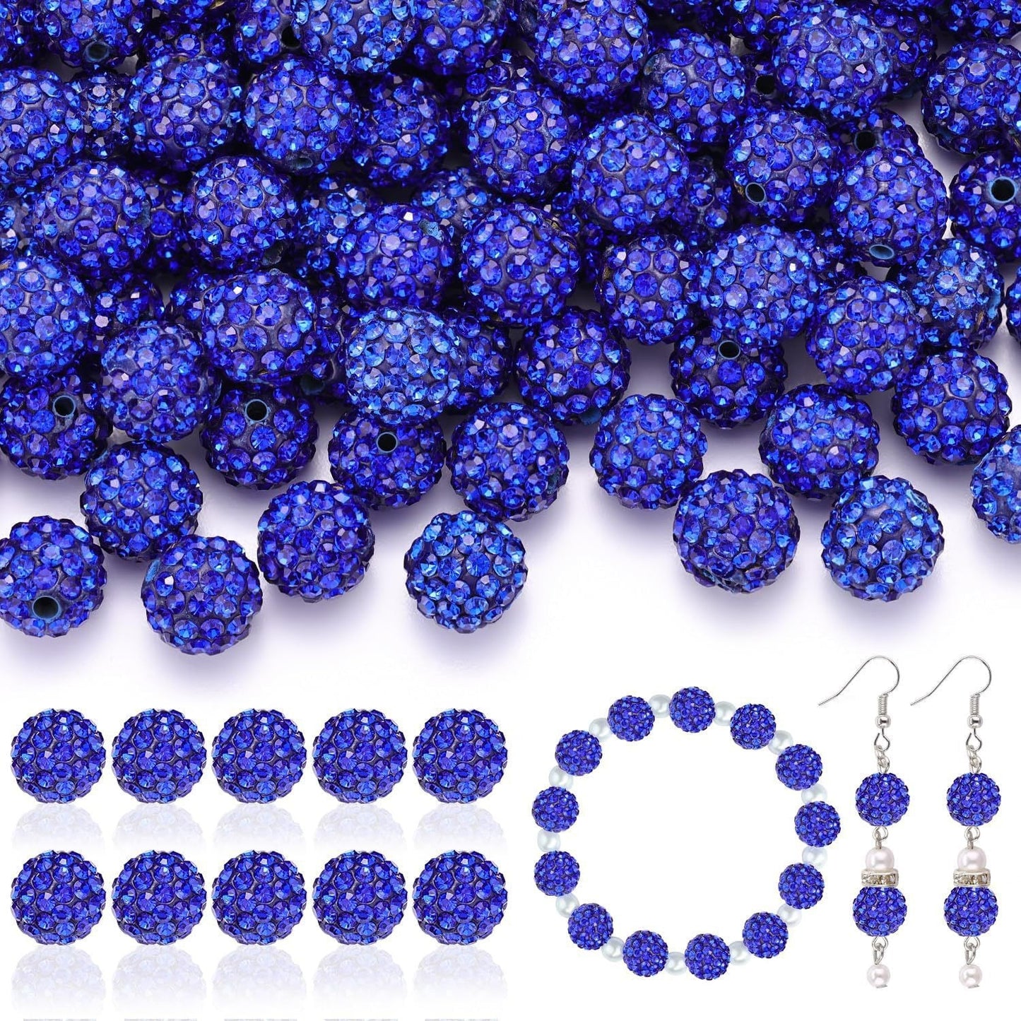 100pcs 10mm Rhinestone Beads Shiny Round Disco Ball Beads Bulk, Sparkle Crystal Clay