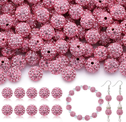 100pcs 10mm Rhinestone Beads Shiny Round Disco Ball Beads Bulk, Sparkle Crystal Clay