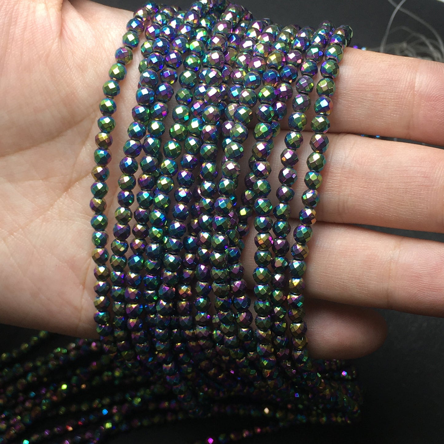 4mm Faceted Round Hematite Beads