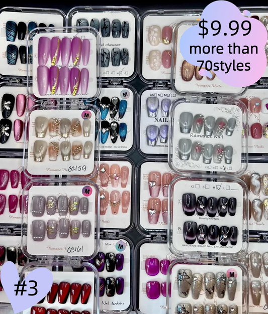 #3 Press-On Nails Box | Handmade | Reusable | Glitter + Gems + Floral | French Tips