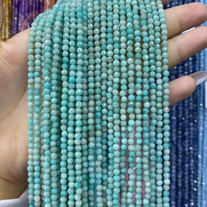 2mm 3mm 4mm Faceted Round Amazonite Beads