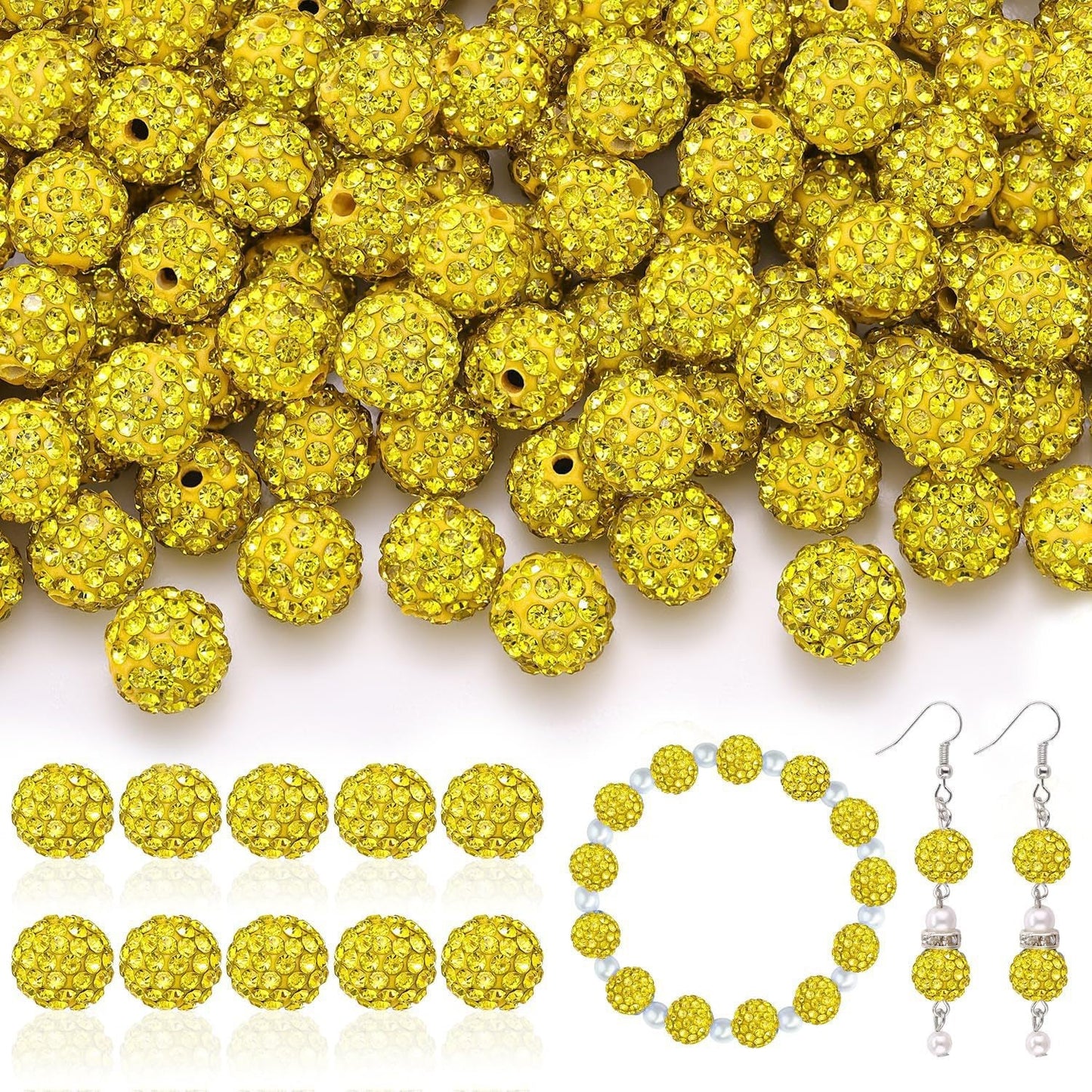 100pcs 10mm Rhinestone Beads Shiny Round Disco Ball Beads Bulk, Sparkle Crystal Clay