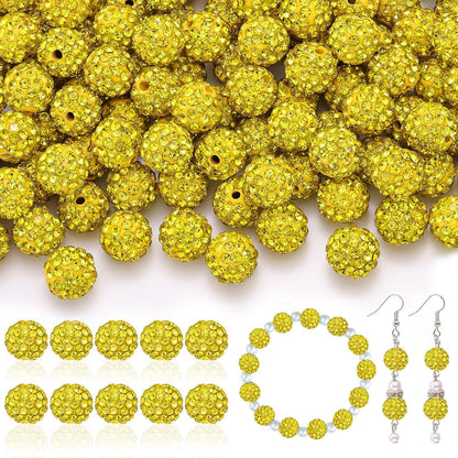 100pcs 10mm Rhinestone Beads Shiny Round Disco Ball Beads Bulk, Sparkle Crystal Clay