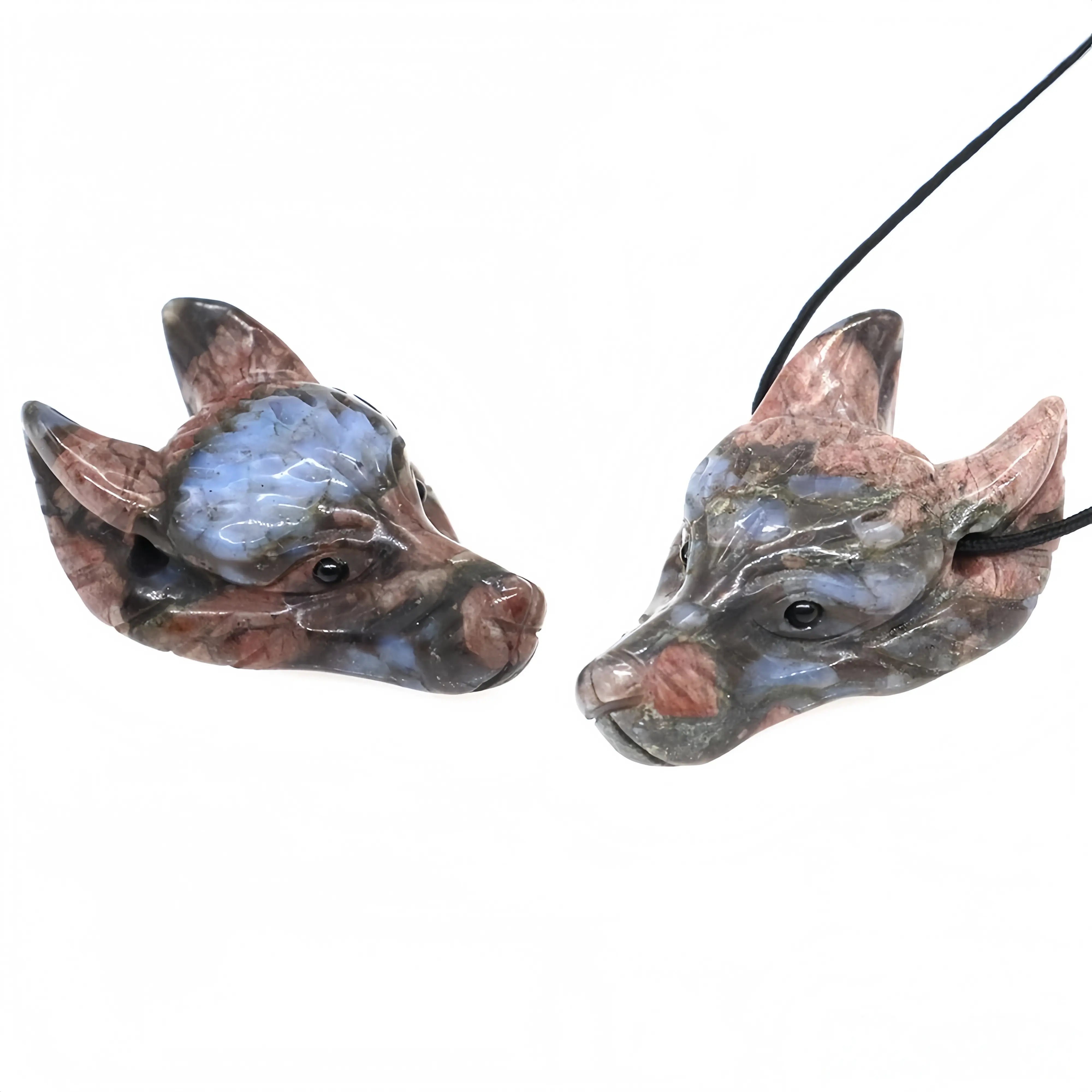 Wolf Head Statue Hand Carved Animal Figurine