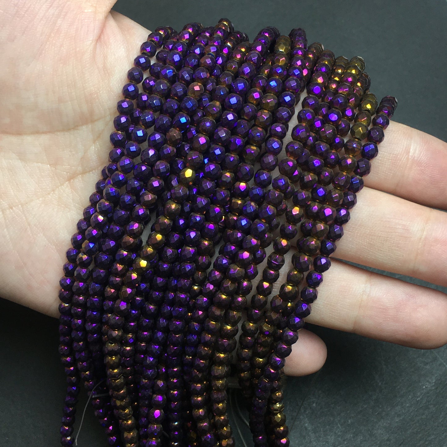4mm Faceted Round Hematite Beads