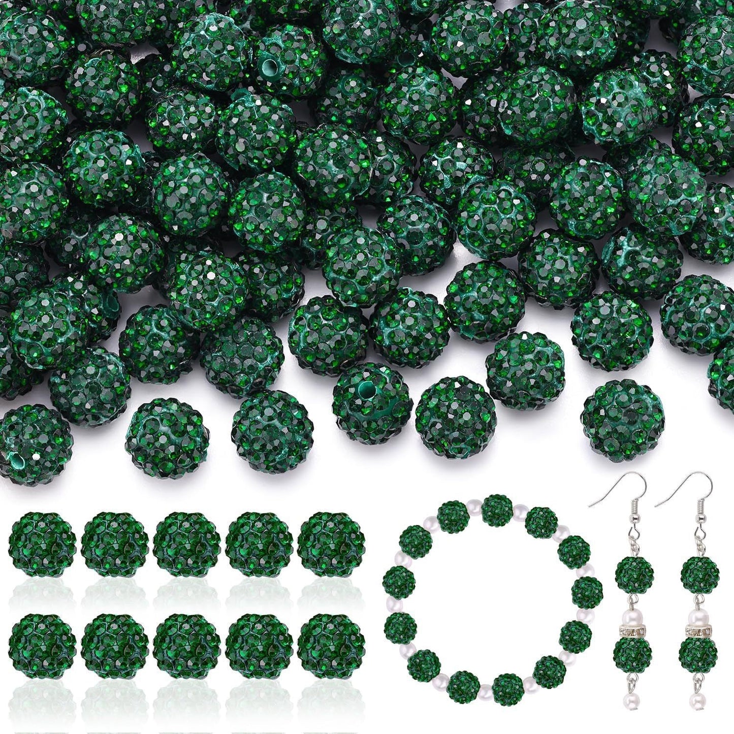 100pcs 10mm Rhinestone Beads Shiny Round Disco Ball Beads Bulk, Sparkle Crystal Clay