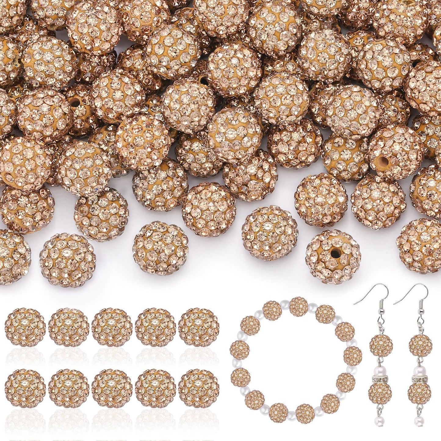 100pcs 10mm Rhinestone Beads Shiny Round Disco Ball Beads Bulk, Sparkle Crystal Clay