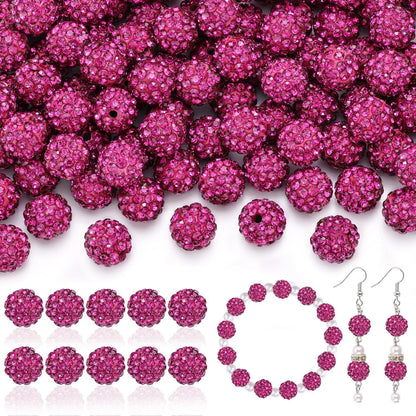100pcs 10mm Rhinestone Beads Shiny Round Disco Ball Beads Bulk, Sparkle Crystal Clay