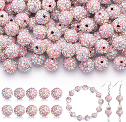 100pcs 10mm Rhinestone Beads Shiny Round Disco Ball Beads Bulk, Sparkle Crystal Clay