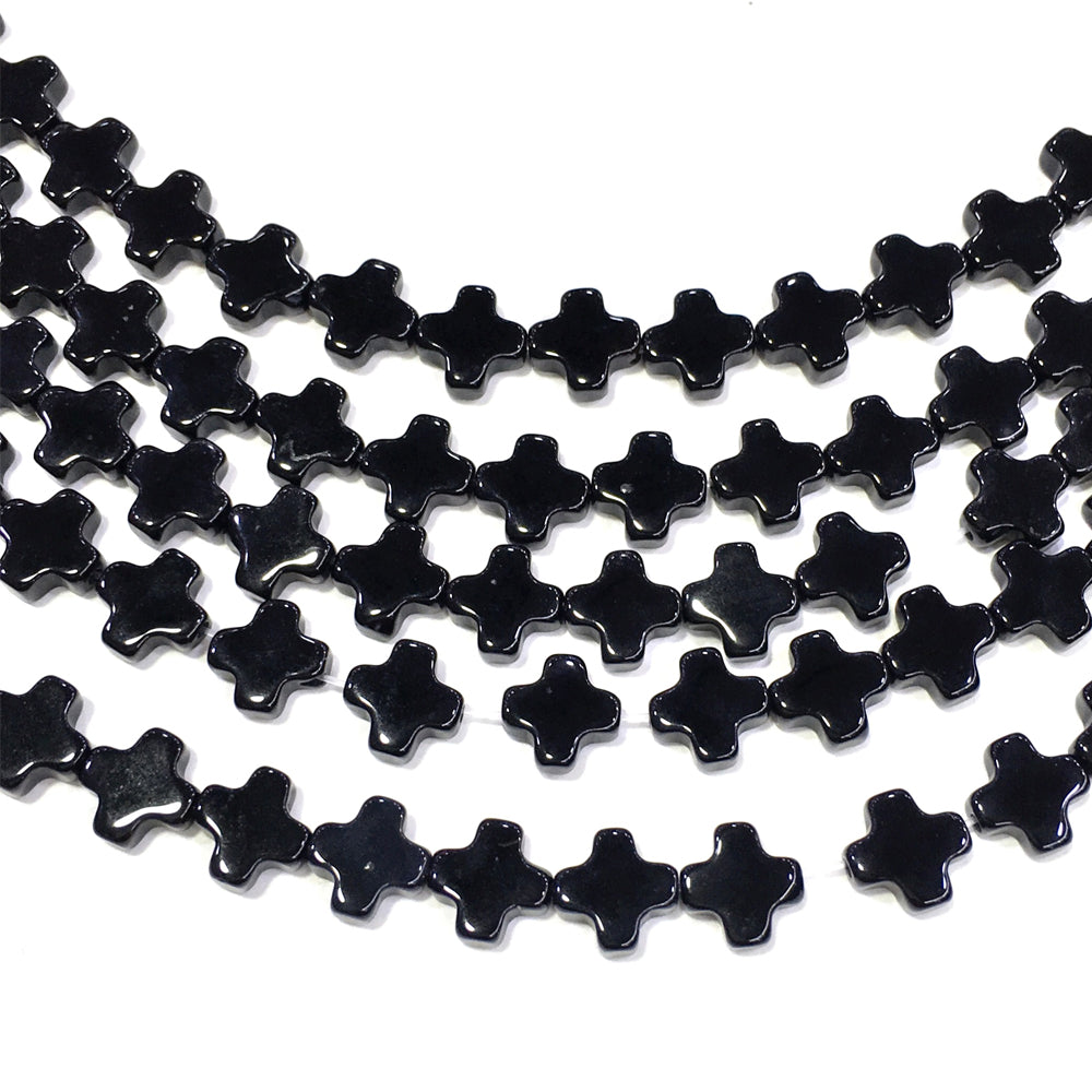 Cross Shape Black Onyx Beads