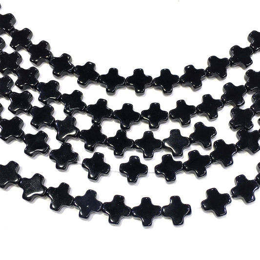Cross Shape Black Onyx Beads