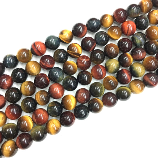 Natural Multi Color Tigers  Eye Round Loose Bead