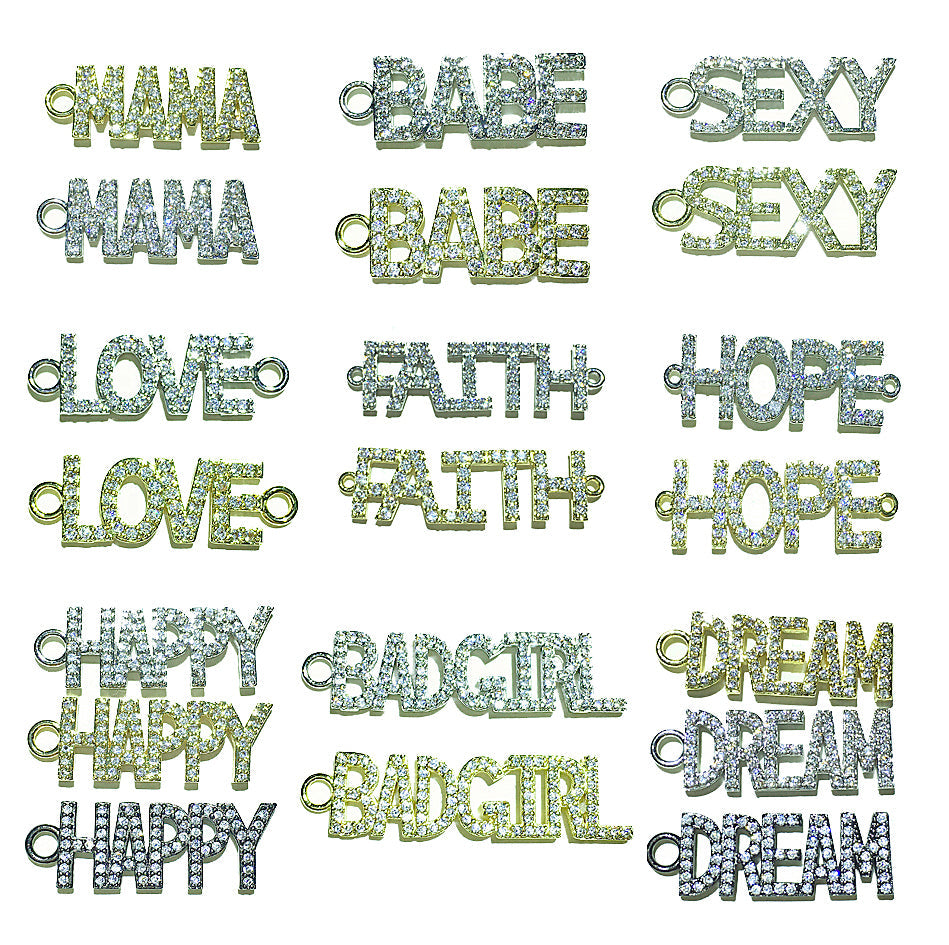 1PCS Brass Cubic Zirconia Vocabulary Slogan Charm